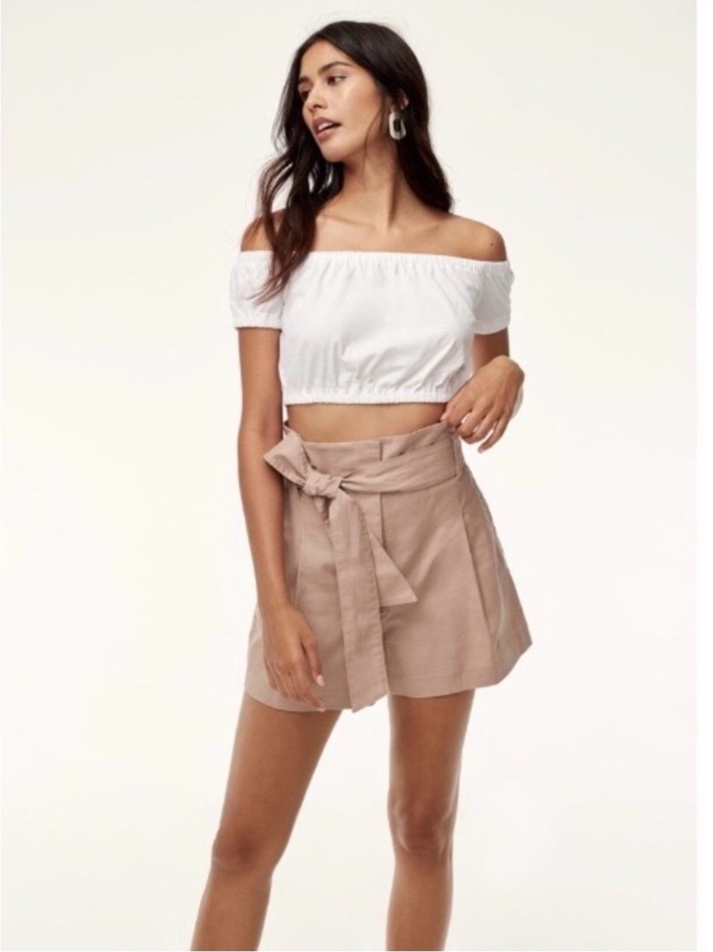 Wilfred Marne Shorts Beige Size 4 Linen Blend Tie Waist